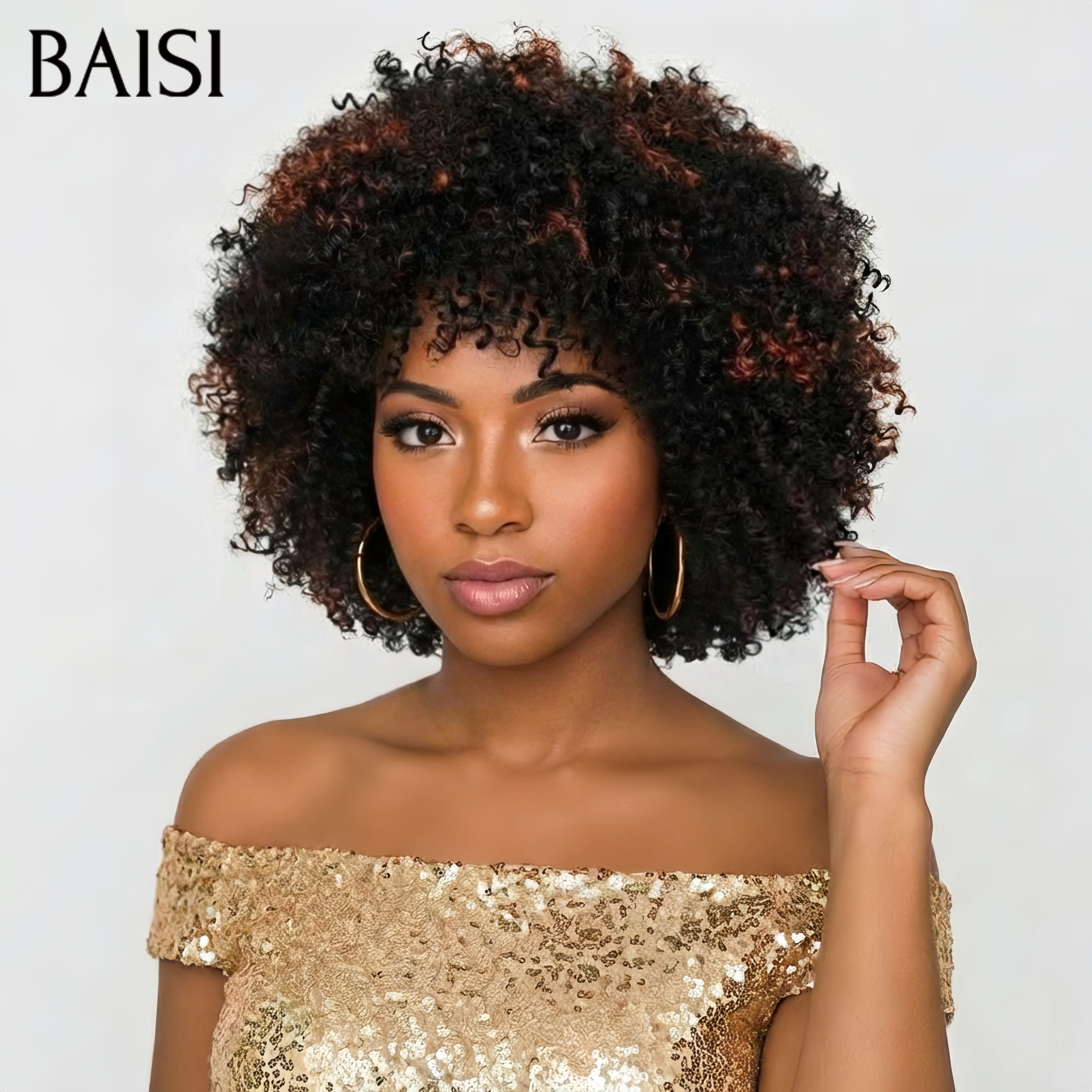 BAISI sans colle pixie curly en couleur mixte Fabriquée A La Machine 100% Cheveux Vierges