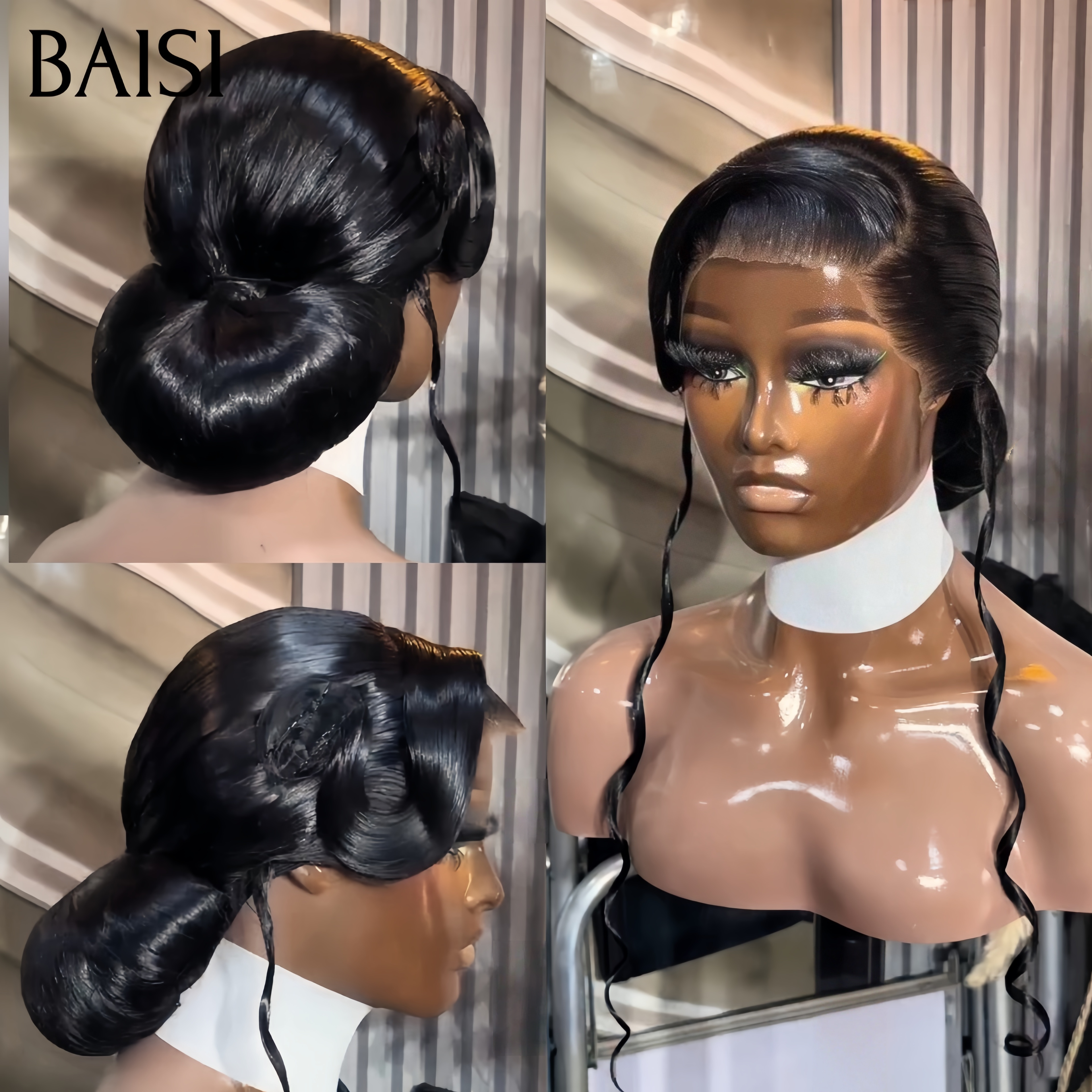 BAISI Coiffure PROMO Camille Perruques Mariage noir Prête à porter chignon et personalisation comme sur la vidéo 100% identique avec lace frontale événement spécial