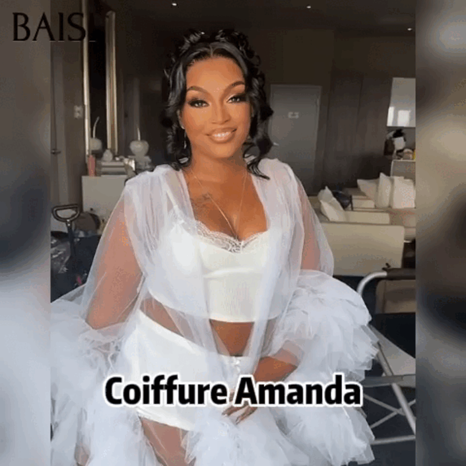 BAISI Coiffure de luxe Amanda Perruques Mariage noir Prête à porter chignon et personalisation comme sur la vidéo 100% identique avec lace frontale événement spécial