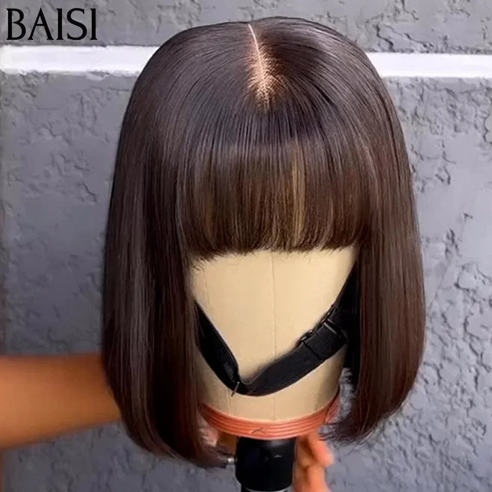 BAISI Oferta Flash 15A SDD BONE STRAIGHT 300% densidade Bob liso Com Franja Perucas de Luxo 100% Cabelo Vietnamita A1 Fabricadas com cabelo double drawn sem Lace sem cola