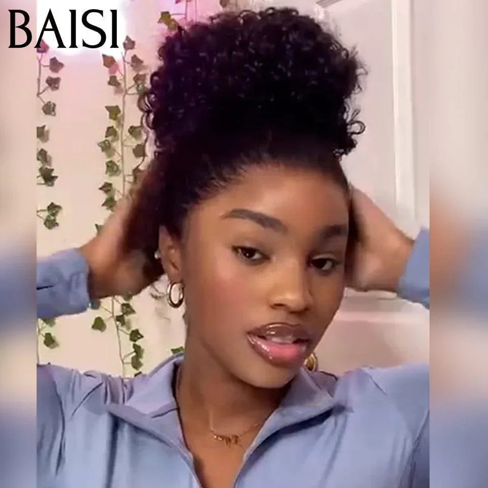 BAISI Upgrade Invisible Strap 360 Frontal Curly bouclée Adjustable cordes invisible et réglable Pré-plucked Pas Besoin de Colle 250% densité en 100% Raw Hair Lace déjà couper
