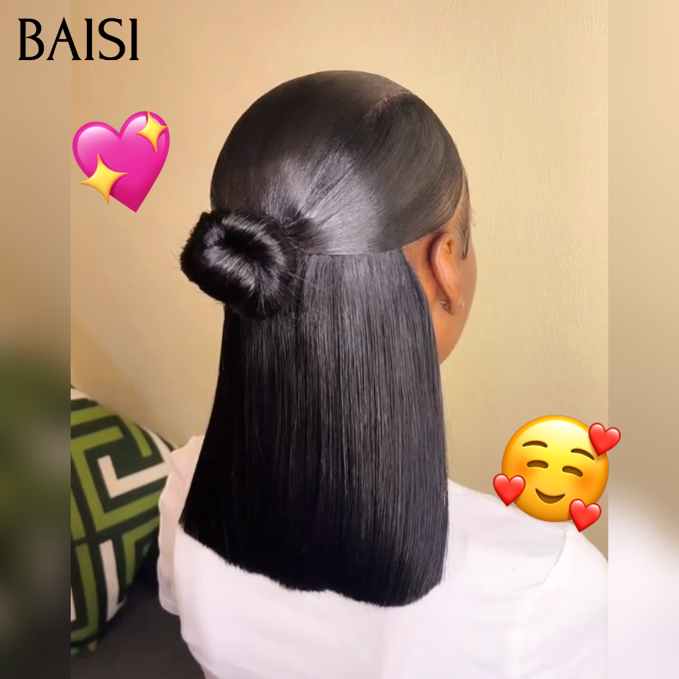 BAISI PROMO Nouveau produit 13x4 lace frontal Perruque avec Chignon de nattes lisse vietnam hair 10 Pouces SDD bone straight en 100% Cheveux Humains