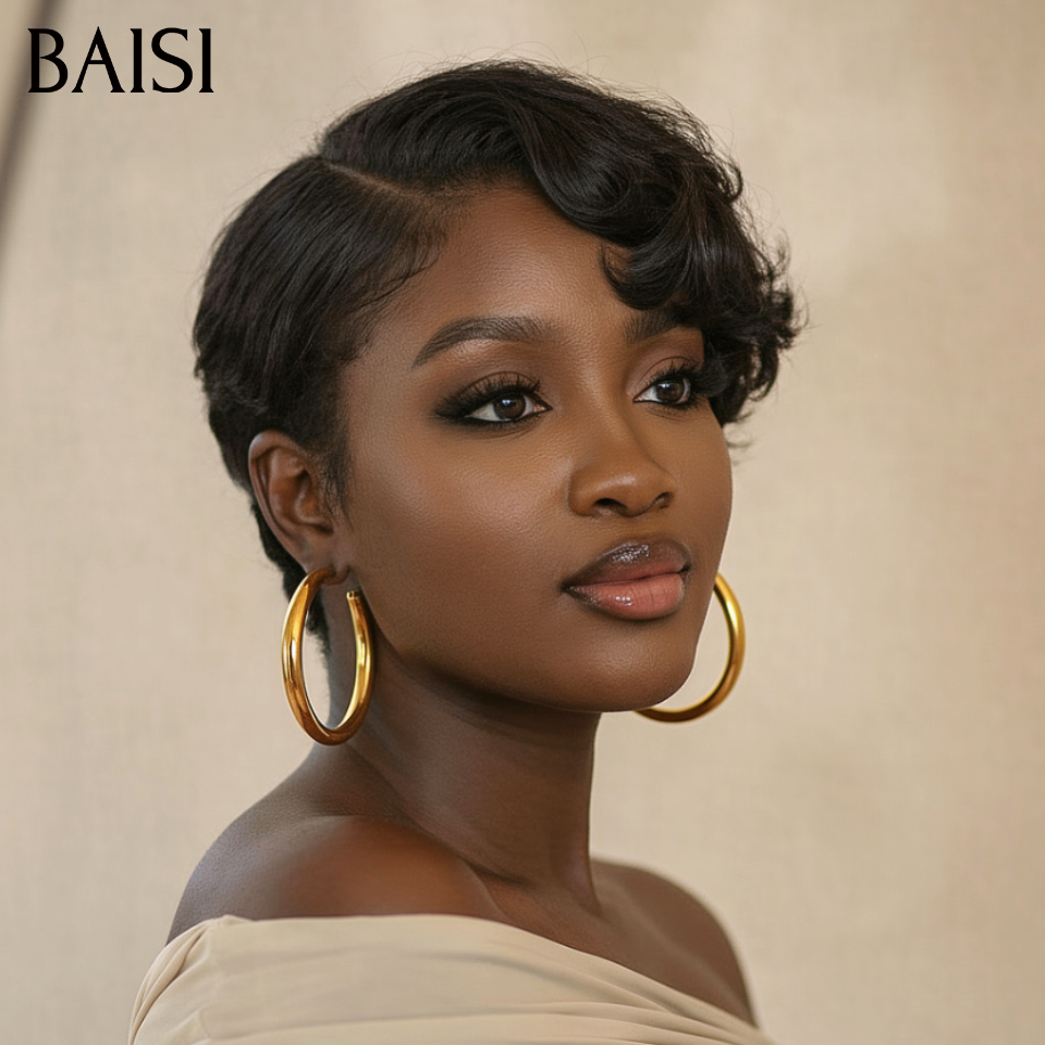 BAISI Achetez 2 perruques minimum au prix d'usine fournisseur 13X4 Perruque pixie Lisse en 100% Raw Hair r(Pas besoins de code)