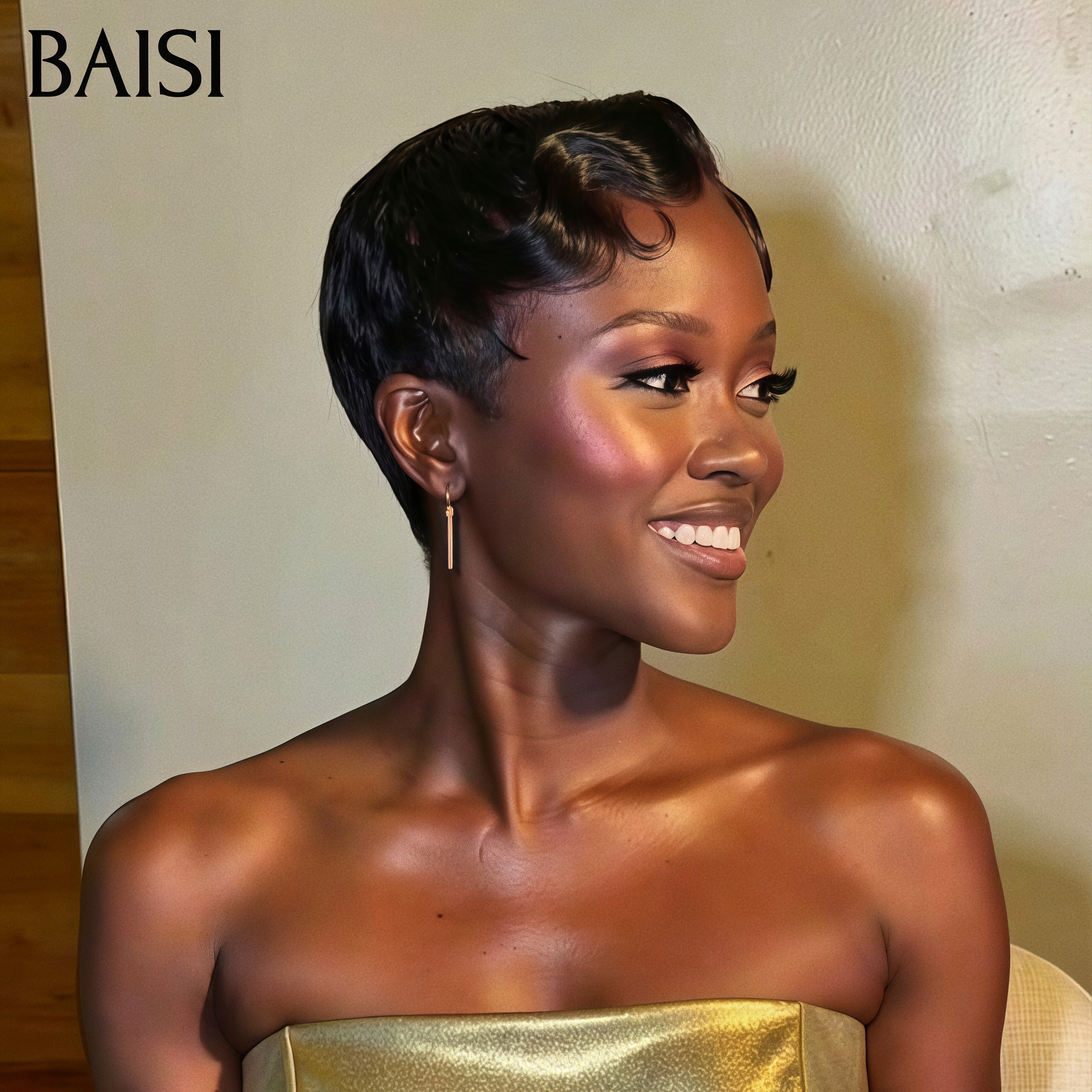 BAISI Achetez 2 perruques minimum au prix d'usine fournisseur perruques pixie chioma finger wave ou water wave en Couleur NOIR (Pas Besoin de Code)