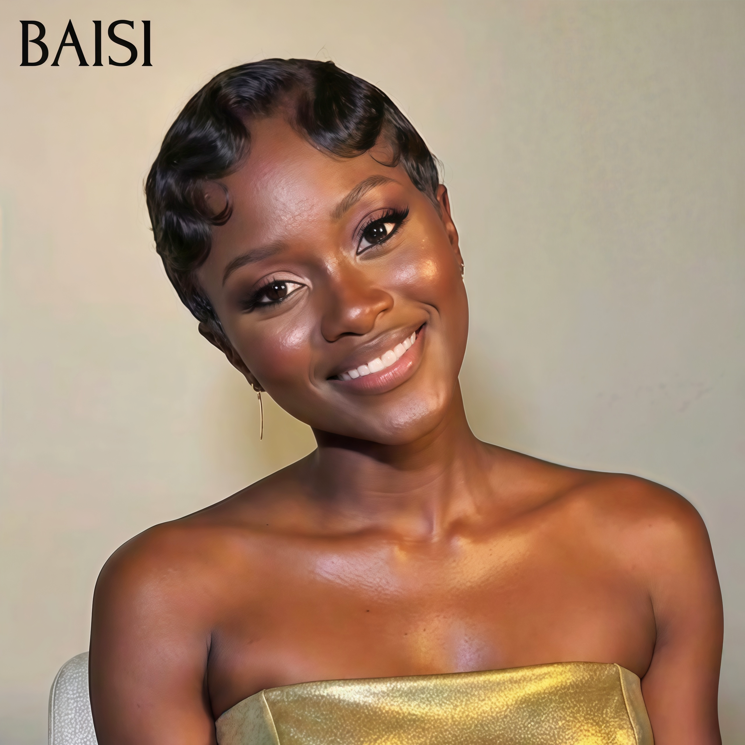 BAISI parrucca senza colla finger wave NERA o 13X4 parrucca personalizzata pixie corta riccia marrone 4# capelli raw hair