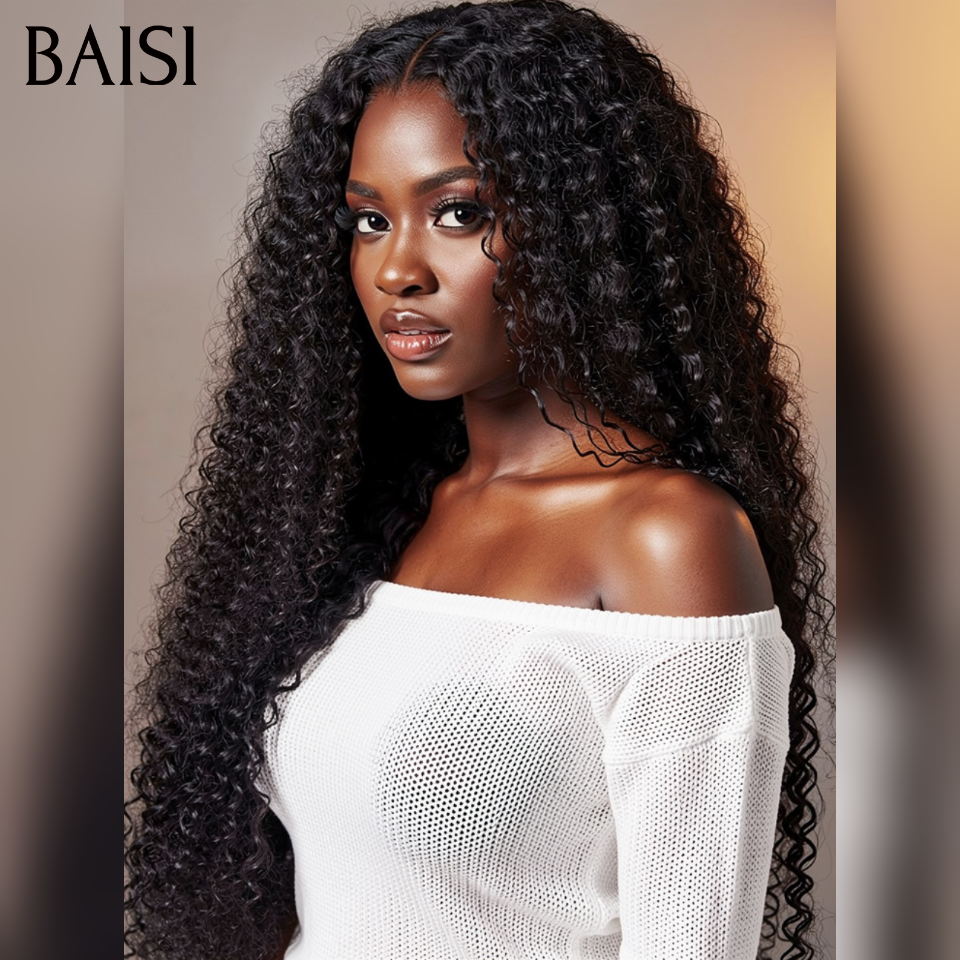 BAISI Peruca Natural Lace Frontal Water Wave em 100% Cabelo Humano de Boa Qualidade