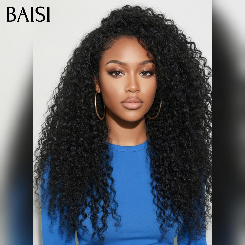 BAISI Natal PROMO Peruca Lace Front Curly com 300% de densidade, metade do preço, em 100% cabelo humano MP50
