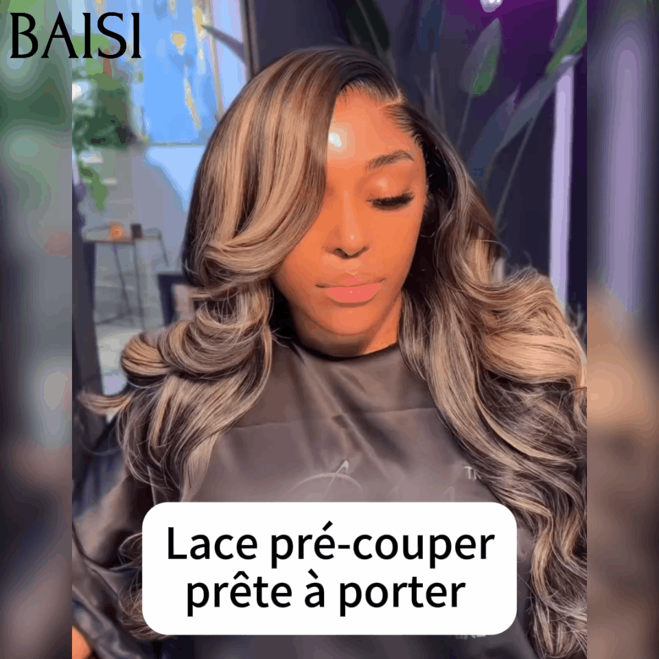 BAISI Pré-plucked lace invisible frontale pré-épillées résultat impeccable 13x4 Perruque Body wave en couleur NOIR Mix gris Pré-plucked Pas Besoin de Colle en 100% Raw Hair Lace déjà couper