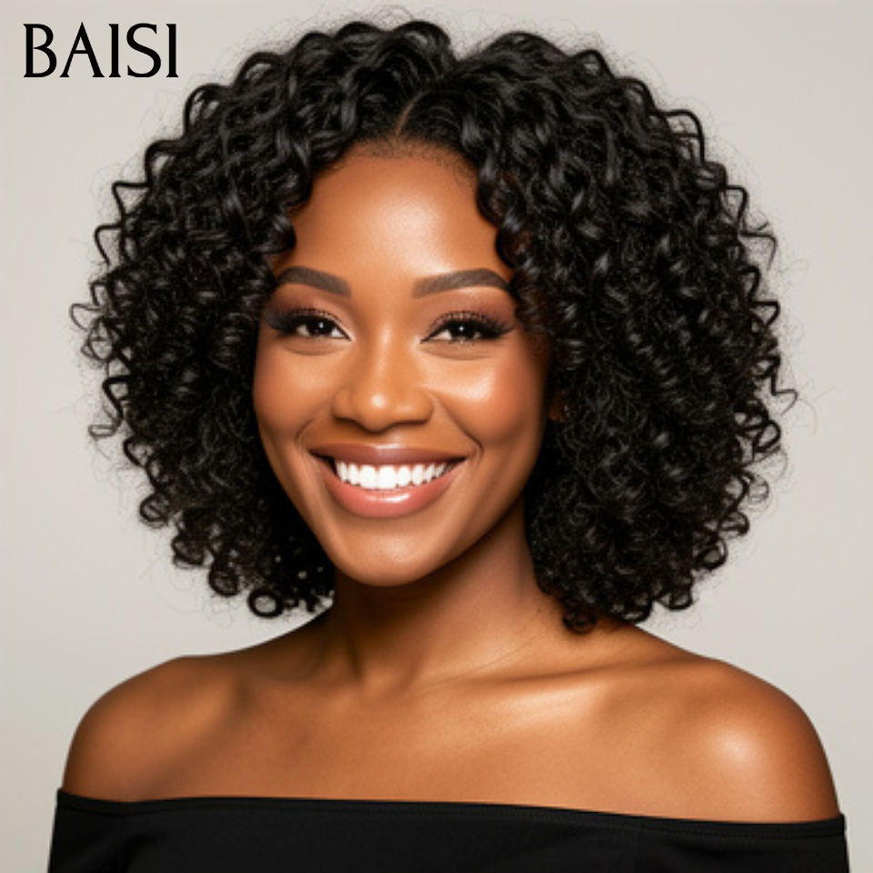 BAISI 13x4 Frontal Bob Curly Wig In 100% Real Human Hair 8 Inches €94 + 1 IRON Code: BS120