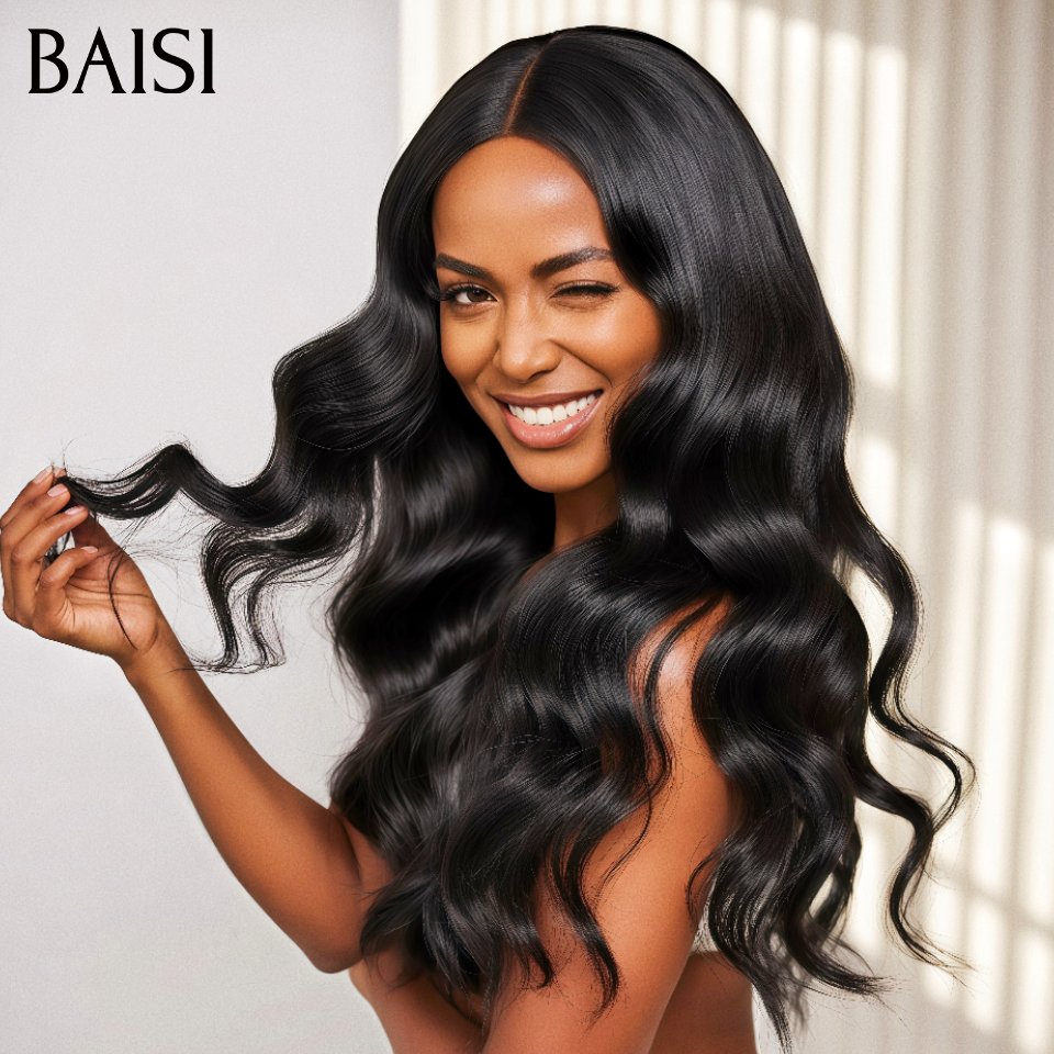 Parrucca BAISI 7x5 in pizzo ondulato nero di fascia alta con densità del 250% in capelli grezzi al 100%