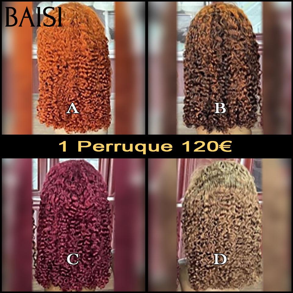 BAISI 4X4 Perucas 250% densidade 14 polegadas water wave em 4 cores: misto, borgonha, mel ou laranja, em 100% cabelo humano BS65