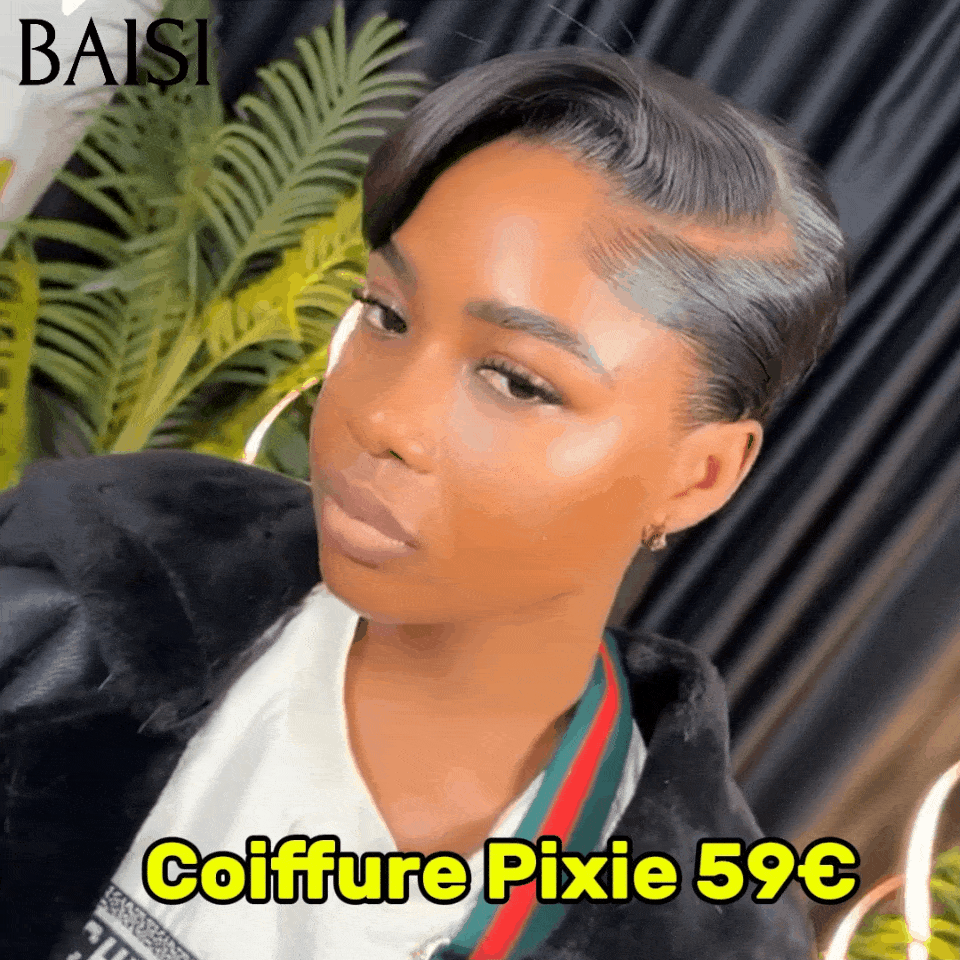 BAISI T-Part Lace Frontal pixie Perruque Avec Transparent lace 13x1x6 59€ en Couleur noir FR38