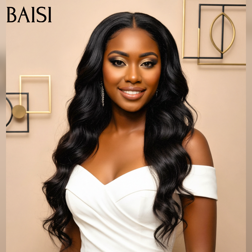 Frontal lace BAISI 13x4 Body Wave 20 polegadas 108€ cabelo natural liso ou body wave castanho #4 com franja, feito com cabelo double drawn