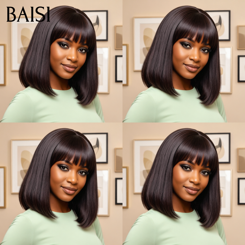 Peruca BAISI Bob lisa com franja SDD Vietnam Hair 10 polegadas 88€ ou Deep Wave 10 polegadas com franja 72€ em preto, 100% cabelo humano
