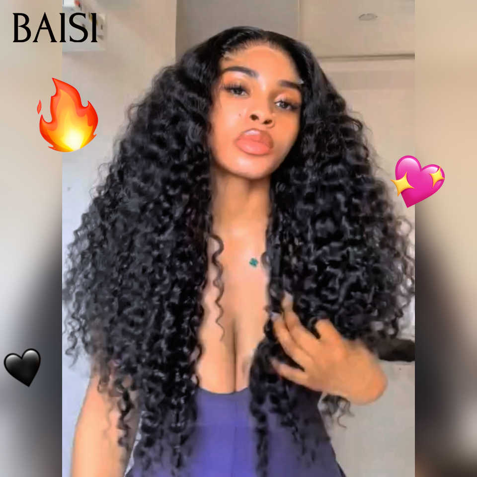 BAISI 13X4 HD lace frontal Perruque pour revendre long curly wave en NOIR Promo 99€ Invisible HD lace 100% Raw Hair en 100% vrais cheveux humains