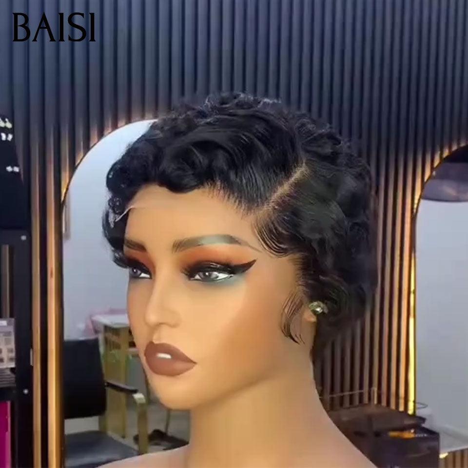 BAISI 13x4 Lace Frontale Perruque Pixie petite coupe 69€ NOIR En 100% Cheveux Humains