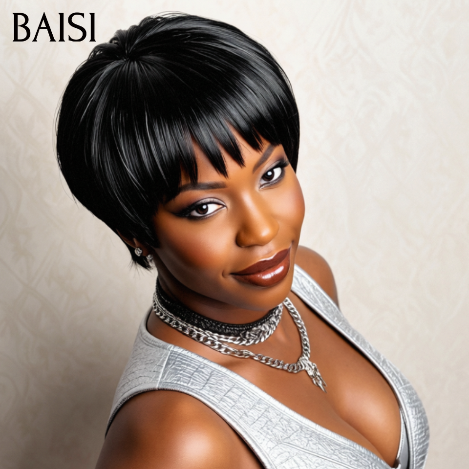 Parrucca dritta da folletto BAISI con colori speciali abbinati 1BT99J# € 68 in capelli umani al 100%