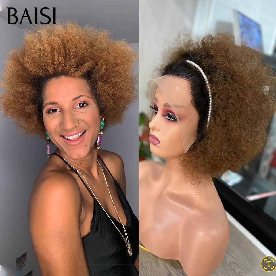 BAISI 13x4 lace frontal Perruque bob Afro Curl bouclé partout 1BT30# en 100% cheveux humains