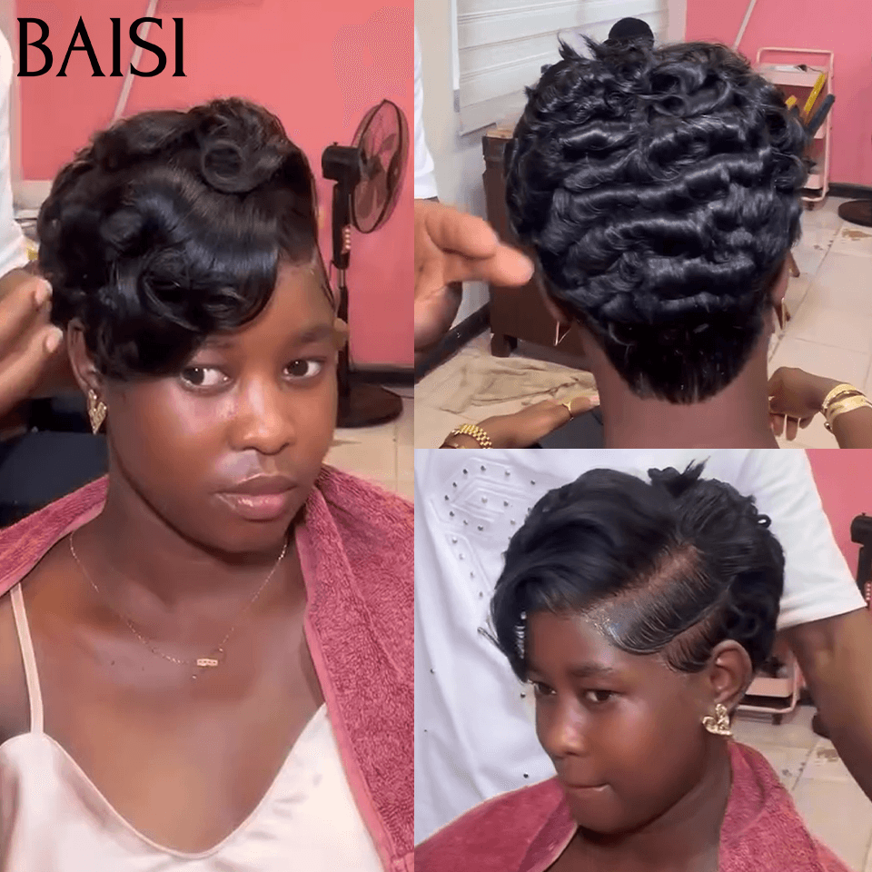 BAISI sans Colle perruque chioma en France ou 13x4 Lace Frontale Perruque Pixie finger wave 89€ En 100% Cheveux Humains FR38