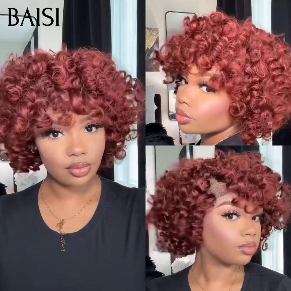 BAISI Offre Flash 89€ Perruque Bob egg wave avec Frange 12 pouces Couleur 33# en Noir Sans Lace en 100% Cheveux Humains BS120