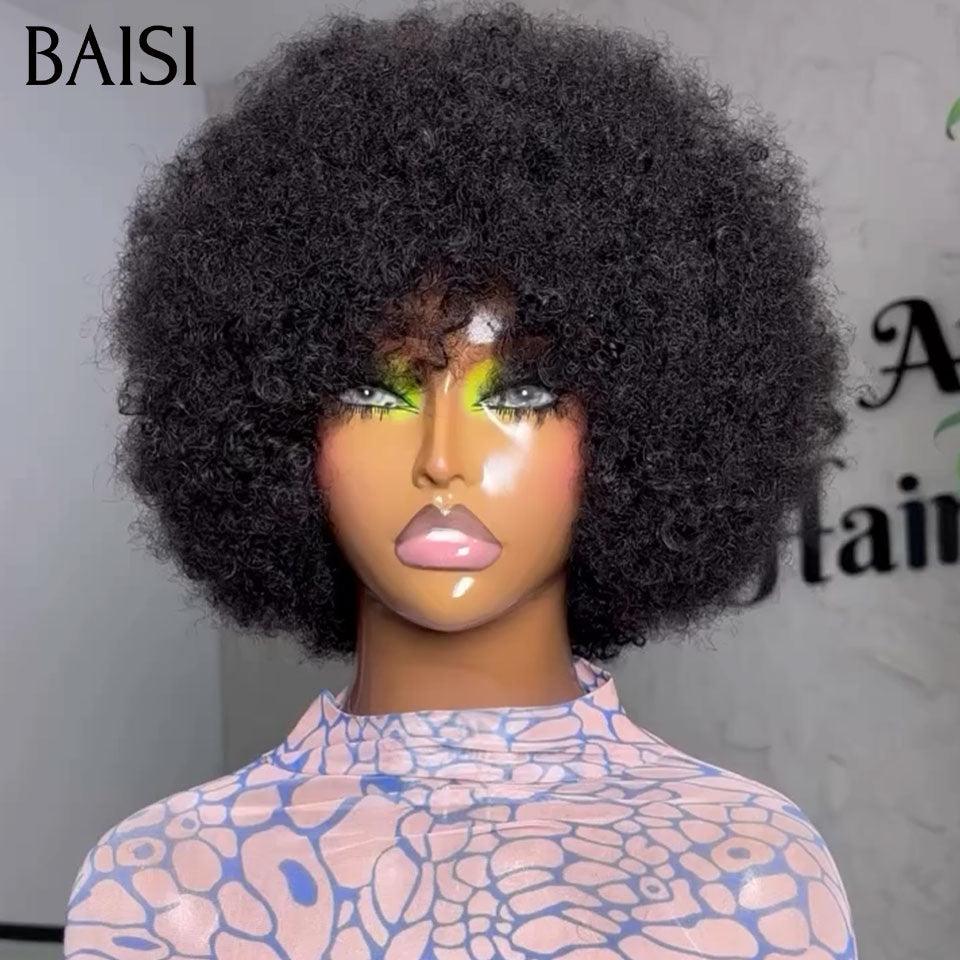 BAISI pixie afro curly 58€ noir sans lace sans colle en 100% Cheveux Humains fabriqué à la machine FR38