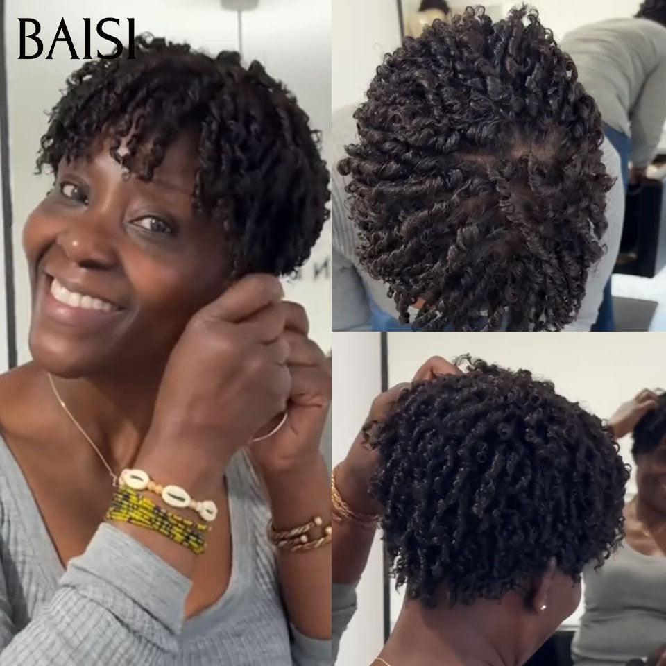 BAISI Pixie sans colle et Pixie Frontale 13x4 lace transparente 8 Pouce lisse couleurs 1B/T4# cheveux humains