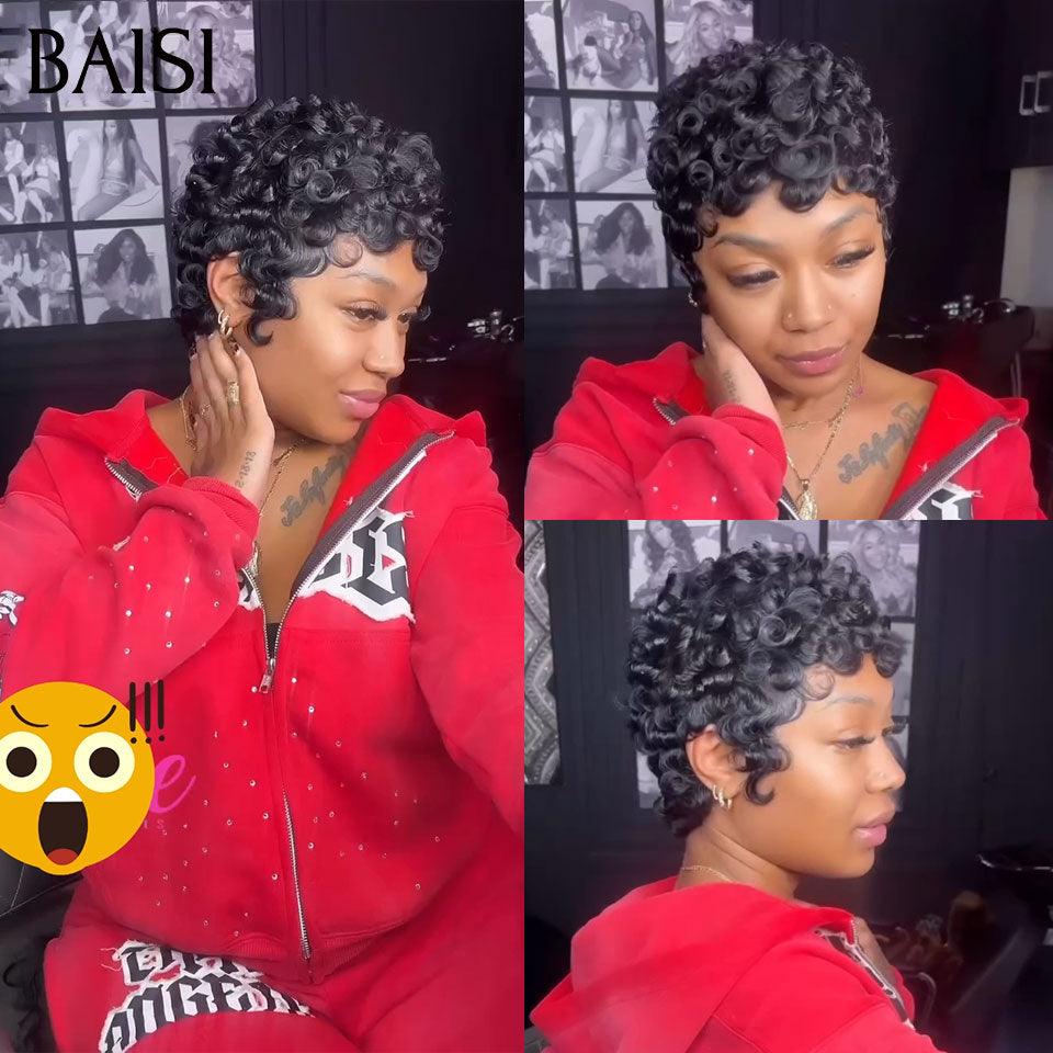 BAISI Grande Promo Sans Colle petite coupe fabriqué à la machine finger wave 59€ En 100% Cheveux Humains