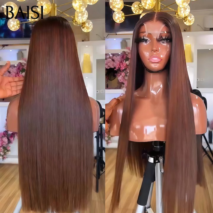 BAISI Perruque Moitié prix SDD bone Straight Vietnam Hair lace closure BOB Lisse en couleur 4# Marron en 100% vrais cheveux humains