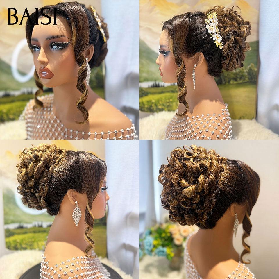 BAISI Coiffure de luxe Josephine Perruques Mariage Prête à porter chignon et personalisation comme sur la vidéo 100% identique avec lace frontale pour mariage ou événement spécial en couleur 1BT27#