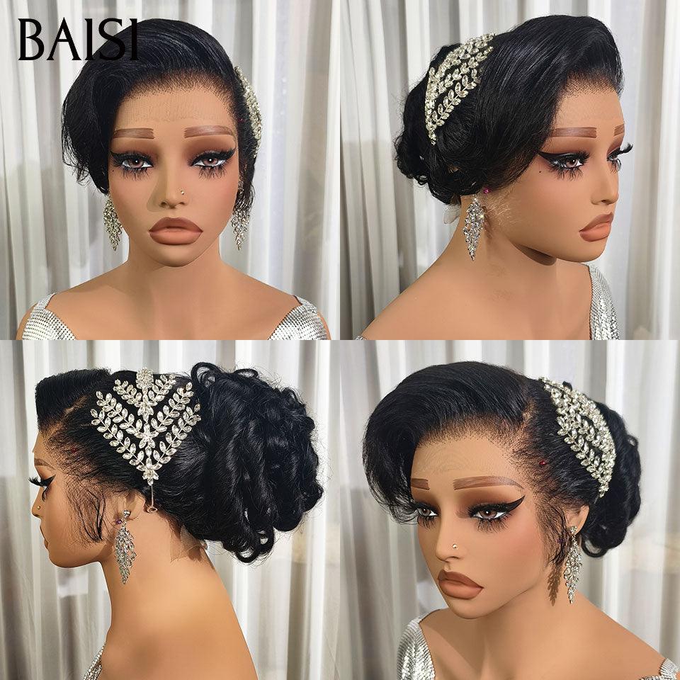 BAISI Coiffure de luxe Audrey Perruques Mariage noir Prête à porter chignon et personalisation comme sur la vidéo 100% identique avec lace frontale événement spécial