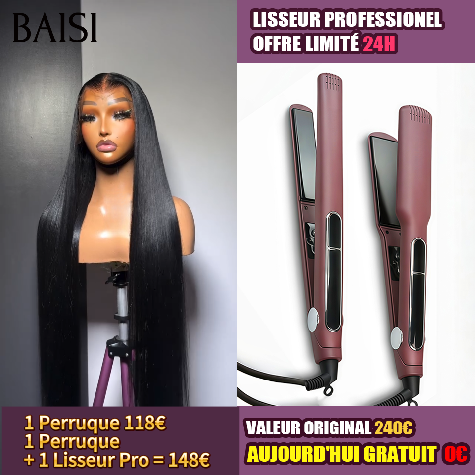 13x4 lace frontal Offre spéciale long Lisse 20 Pouces NOIR 1 Perruque + Lisseur PRO Gratuite PROMO en 100% vrais cheveux humains