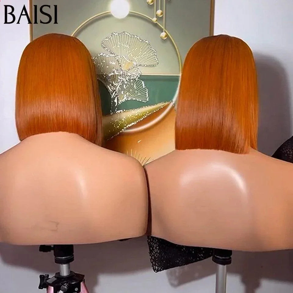 BAISI 2X6 Perruques de Luxe Haute Qualité Viêtnam Hair Lisse BOB en Couleur orange avec racine noir 1BT350# en 100% Cheveux Humains