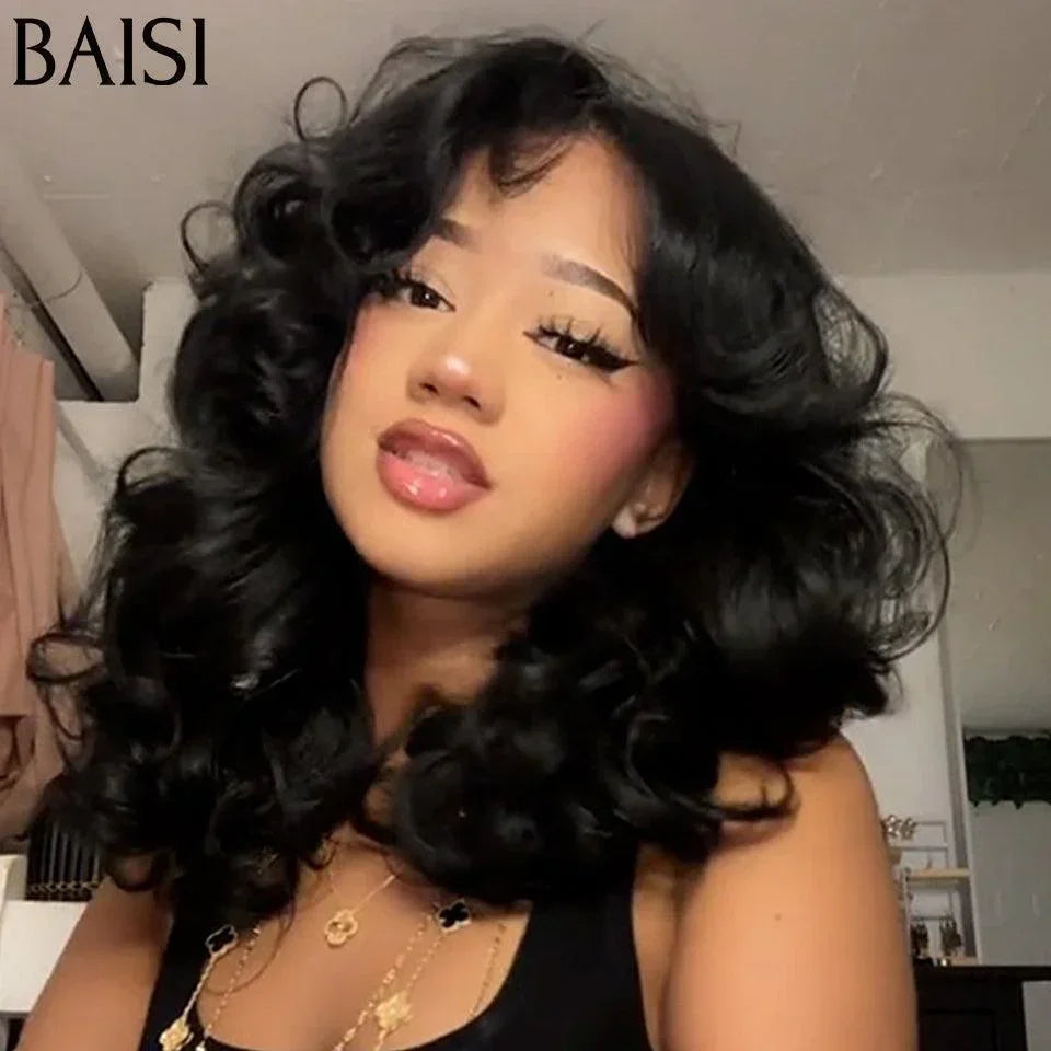 BAISI Oferta Flash 13X4 Perucas de Luxo ondas soltas 20 polegadas em França IVA 0€ cor PRETO densidade 300% A1 Fabricadas com cabelo double drawn, mechas virgens, volume em 100% cabelo humano