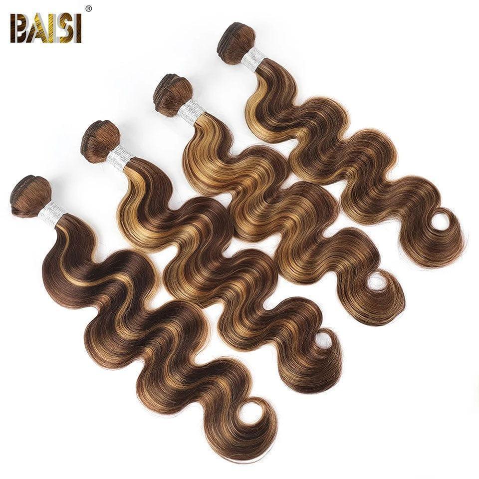 BAISI 12A Tessuto 3 palline Marrone Mix Miele 4#27# In capelli umani al 100% Onda corporea