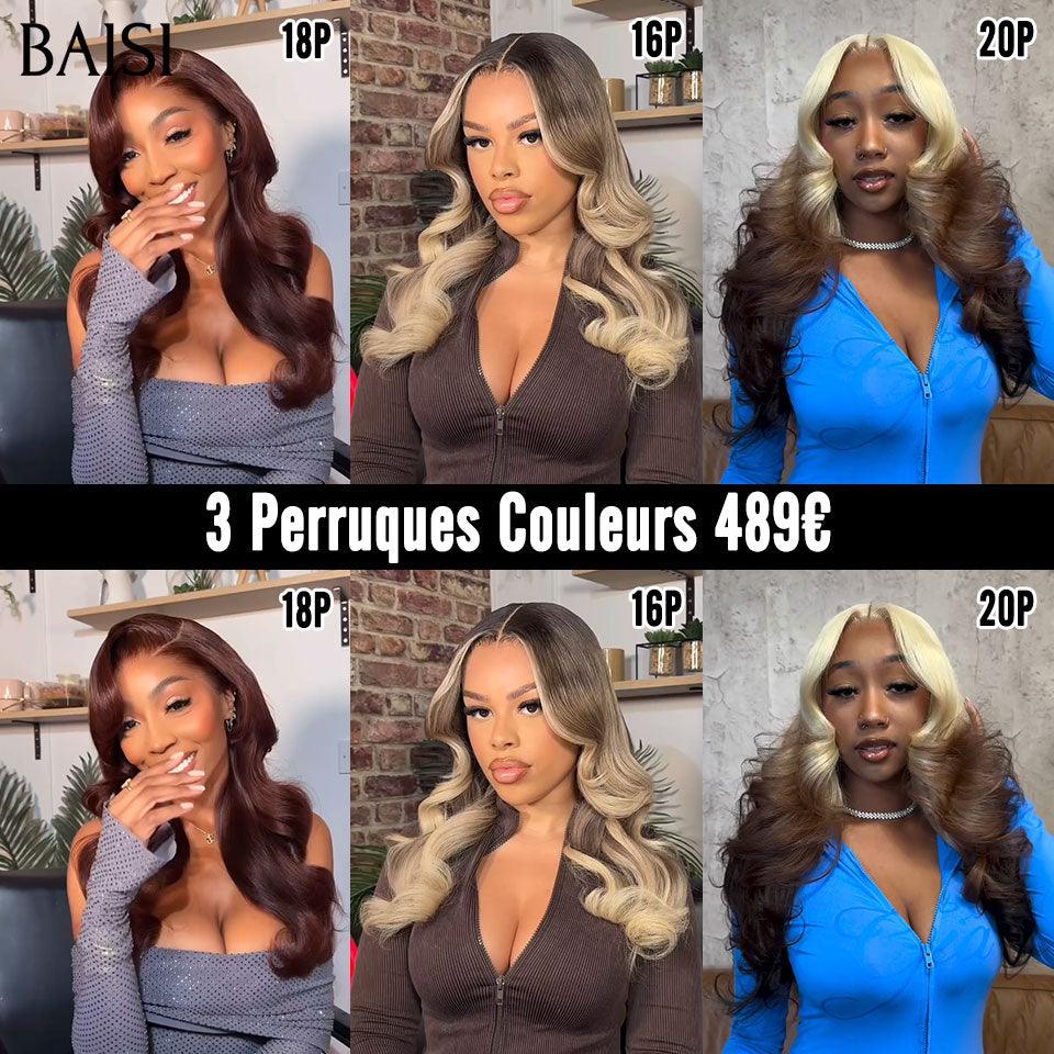 BAISI 2 Wigs WITHOUT glue Body wave and curly wave to resell €275 18 inches in 100% real human hair VIP100