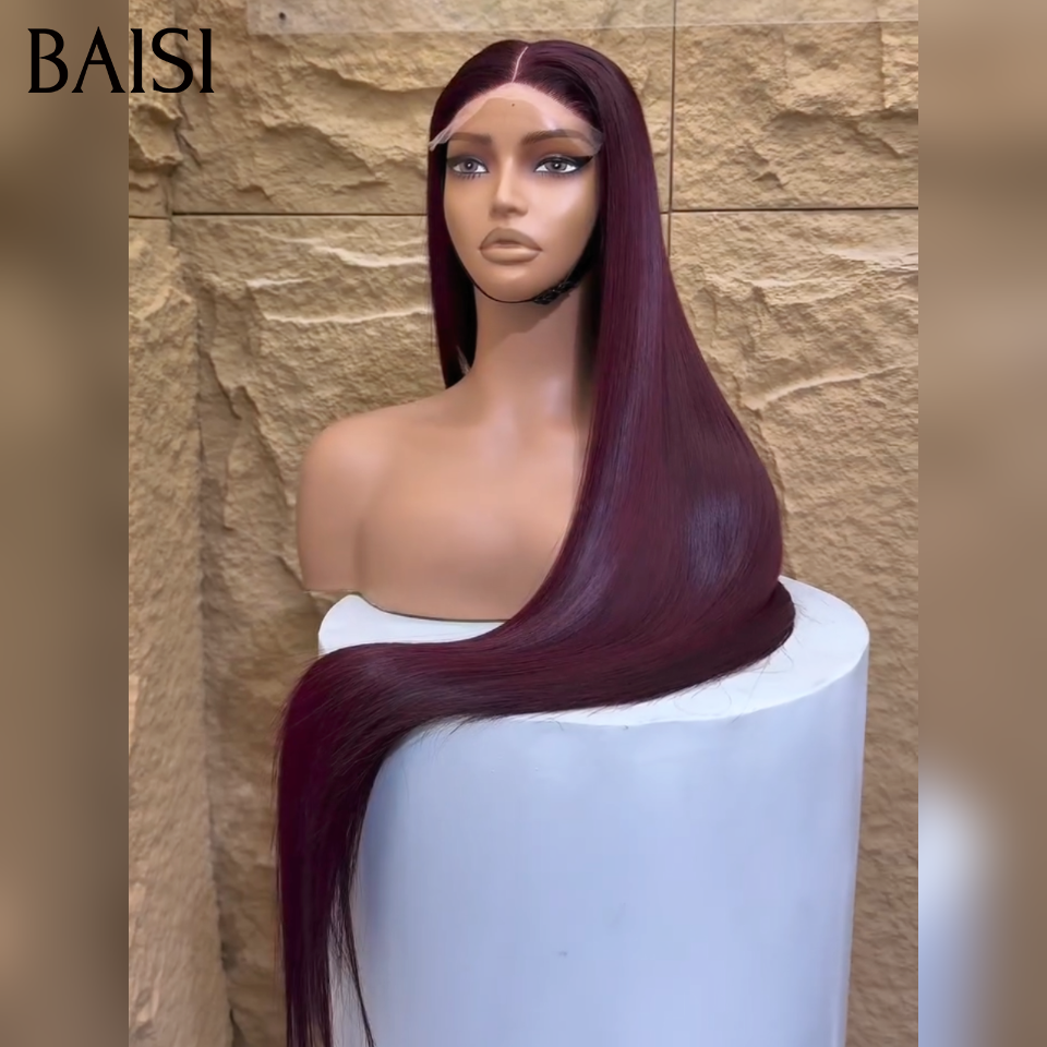 BAISI lace frontal Peruca Cor 99J# Bordeaux Lisa de Alta Qualidade, Entrega Gratuita em 100% Cabelo Humano