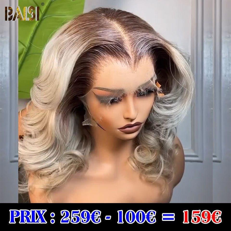 BAISI Poivre et Sel 13x4 Frontal Body wave 16 pouces En Couleur marron4#/gris