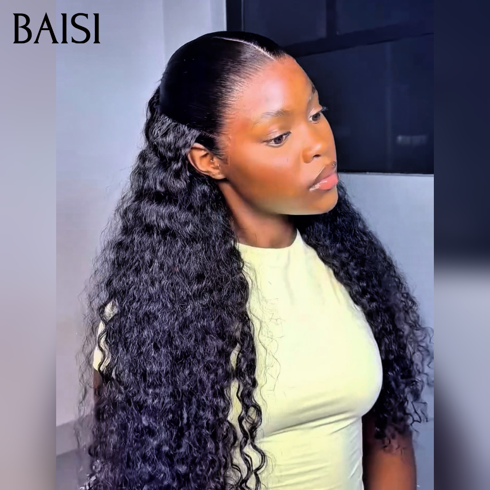 Nouveau produit Perruque Coiffée 13x4 lace frontal deep wave avec Chignon de nattes Déjà Coiffée en 100% Cheveux Humains
