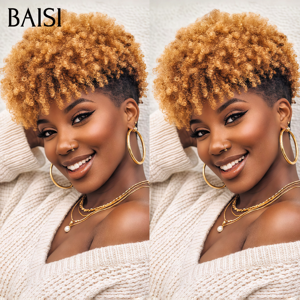 68€ PROMO Le plus BAS PRIX pixie sans lace curly wave NOIR Mixte Miel en 100% cheveux humains