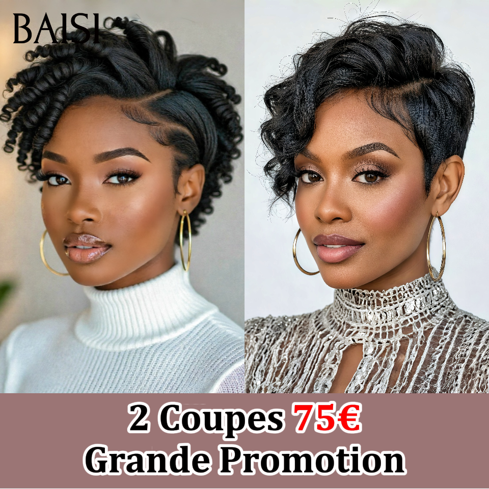 BAISI PROMO Maintenant 2 perruques 75€ 13X4 lace frontal Perruques pixie Version stylisée en 100% vrais cheveux humains