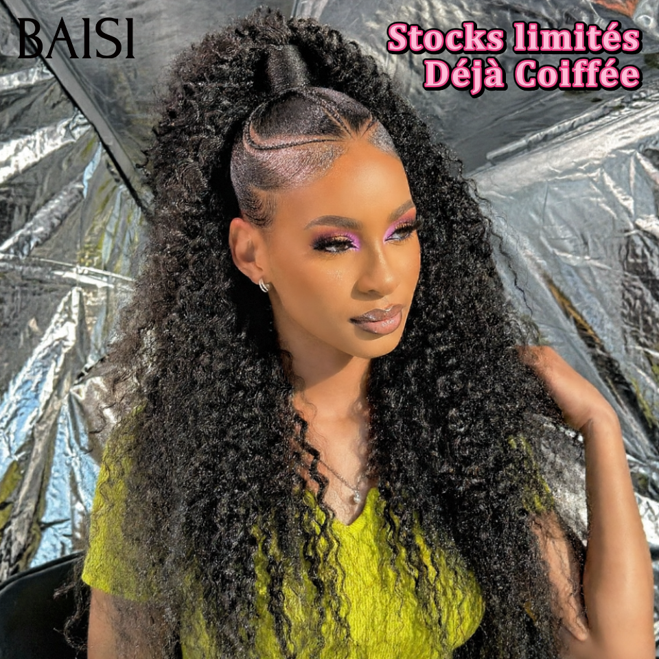 13x4 lace frontal Perruque Coiffée 89€ curly wave avec Chignon de nattes Déjà Coiffée Nouveau produit en 100% Cheveux Humains