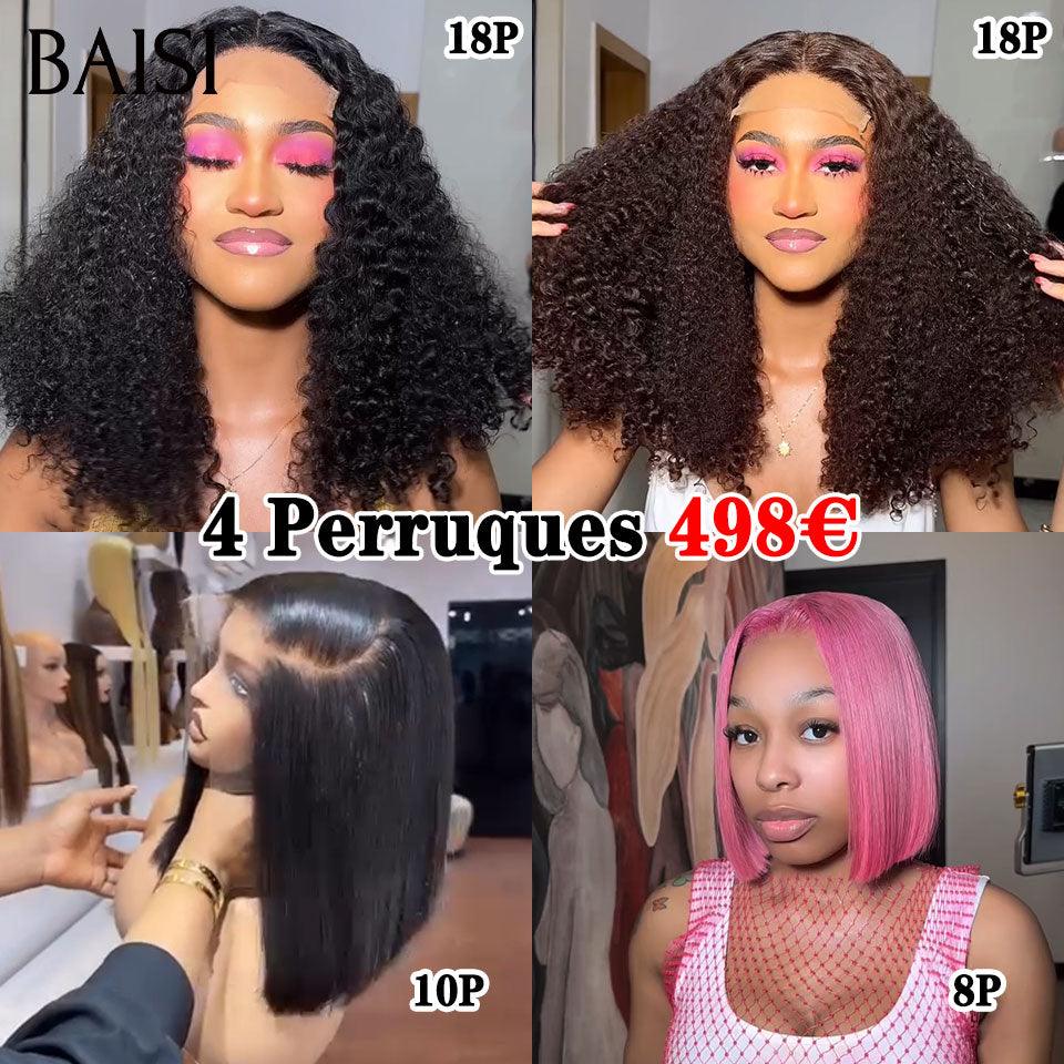 BAISI 4 Perruques pour revendre 498€ curly wave 18 pouces en couleur NOIR et Marron et lisse 10 Pouces NOIR et lisse 8 pouces rose en 100% vrais cheveux humains