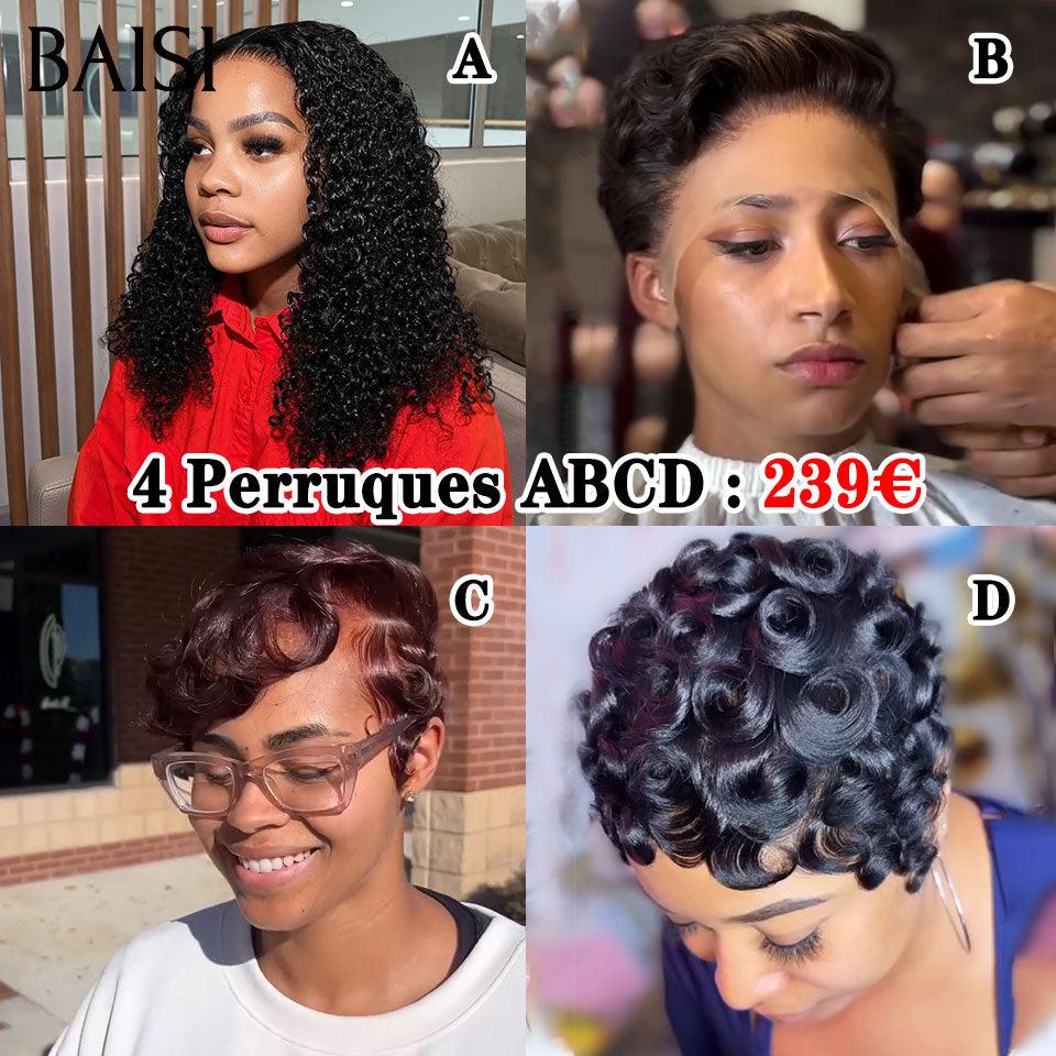 BAISI 4 Perruques 239€ ou 13x4 Frontal Body wave 16 pouces en Couleur Rouge-violet Mix Blonde en 100% Raw Hair