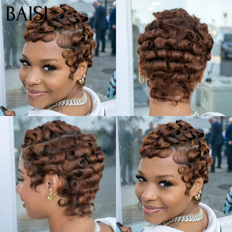BAISI Pixie Finger Wave Wig Small Machine Made in Orange Color 350# €59 6 Inches In 100% Human Hair MP50
