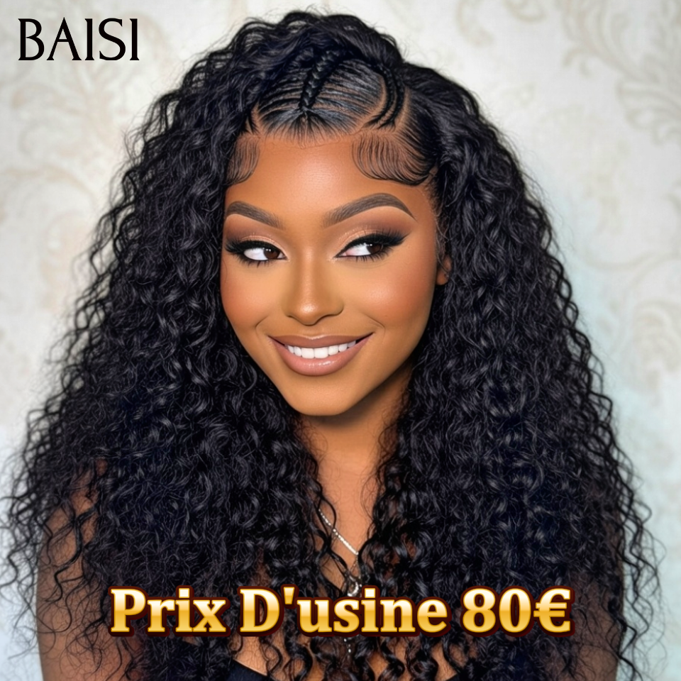 BAISI Achetez 2 perruques minimum au prix d'usine fournisseur 13x4 Lace Frontal Perruque curly avec coiffure tressée natte en 100% Raw Hair ( pas besoin de code)