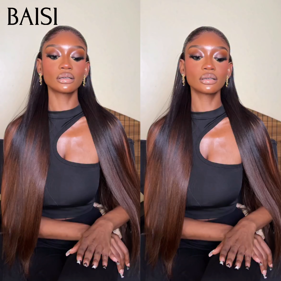 BAISI 13x4 lace frontal Liso Castanho 1BT4# 1 Peruca 18P + 1 Alisador Pro = 145€ Em 100% Cabelo Humano Verdadeiro Código: BS120