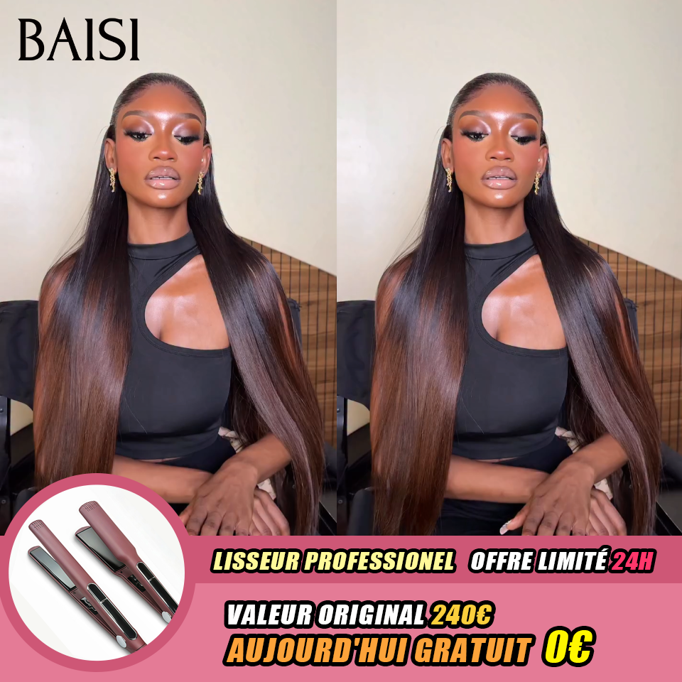 BAISI 13x4 lace frontal Liso Castanho 1BT4# 1 Peruca 18P + 1 Alisador Pro = 145€ Em 100% Cabelo Humano Verdadeiro Código: BS120