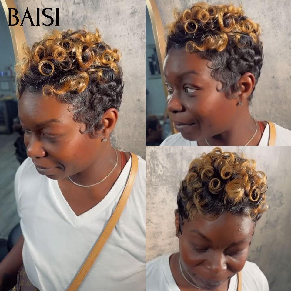 BAISI Perruque Full Lace 100% Cheveux Naturels Perruque Ondulée Coupe Coiffure Full Lace 129€ Finger Wave petite coupe Personnalisation des couleurs en 100% cheveux humains