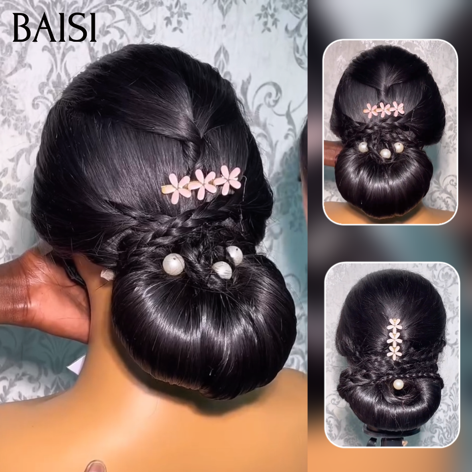 BAISI Coiffure de luxe Josette Perruques Mariage NOIR Prête à porter chignon et personalisation comme sur la vidéo 100% identique avec lace frontale événement spécial