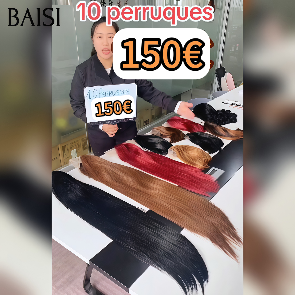 BAISI Fournisseur grossiste 2 pour 150€ cheveux humains ou 10 perruques 150€ (3 de 32 pouce + 1 de 20 pouce + 4 de 12 pouce + 2 de 10 pouce ) perruques en soldes stock limité soldes blended hair sans retour